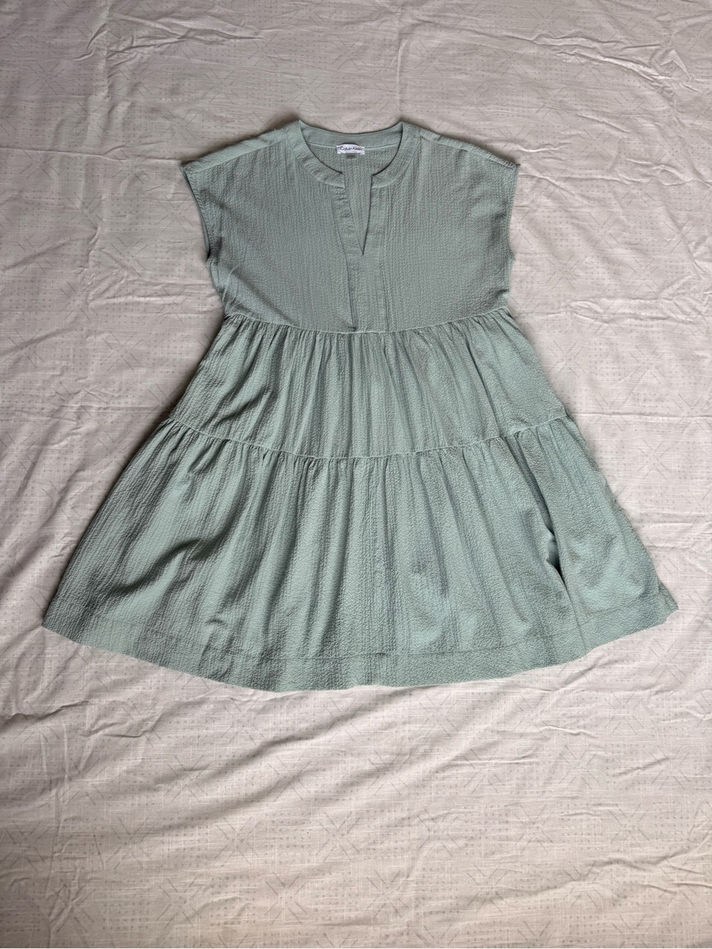 Calvin Klein Sage Green Tiered Midi Dress